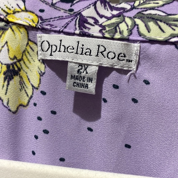 Ophelia Roe size 2 X polyester top purple with yellow flowers - Picture 3 of 5